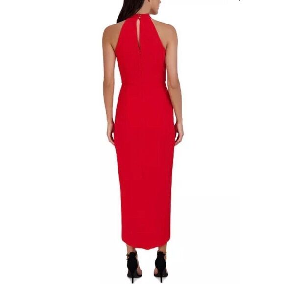 JULIA JORDAN - NWT - L Sz 8 Knot Neck Tulip Hem Midi Dress in Red Scuba Crepe ♥️ - Picture 6 of 16